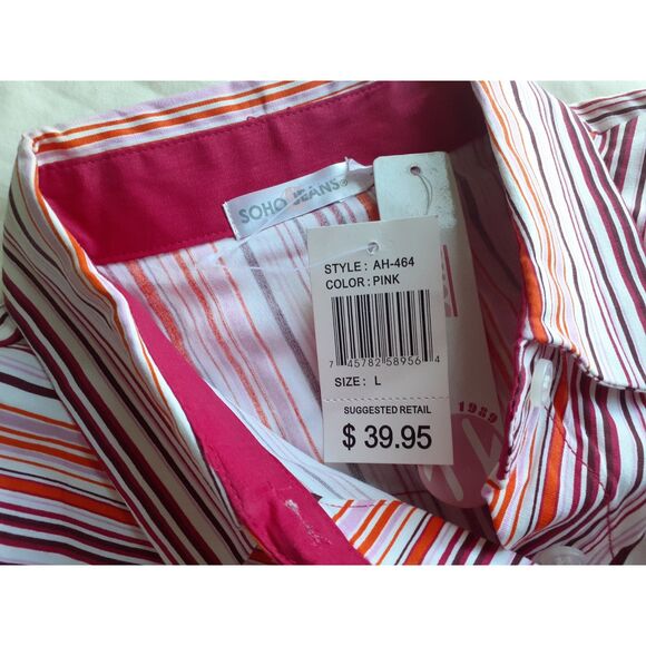 SOHO Jeans Pink Multicolor Stripes Long Sleeves Button Shirt JR. Size Large NWT - Picture 12 of 15